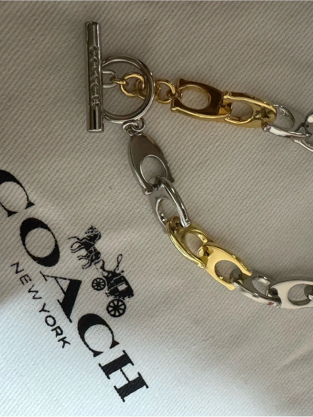 Coach Two-Tone Chain Link Bracelet — Gold & Silver